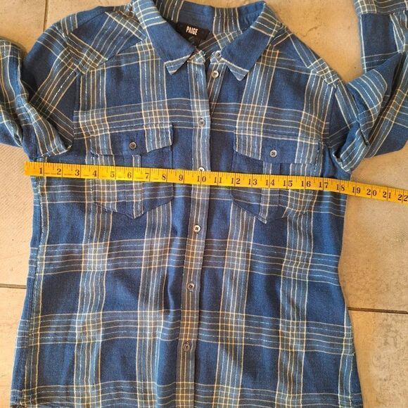 PAIGE Blue  PLAID BUTTON UP size M - Picture 6 of 6